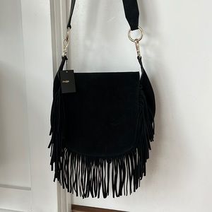 Maje Leather and Suede Fringe Crossbody Bag- BLACK NWT
